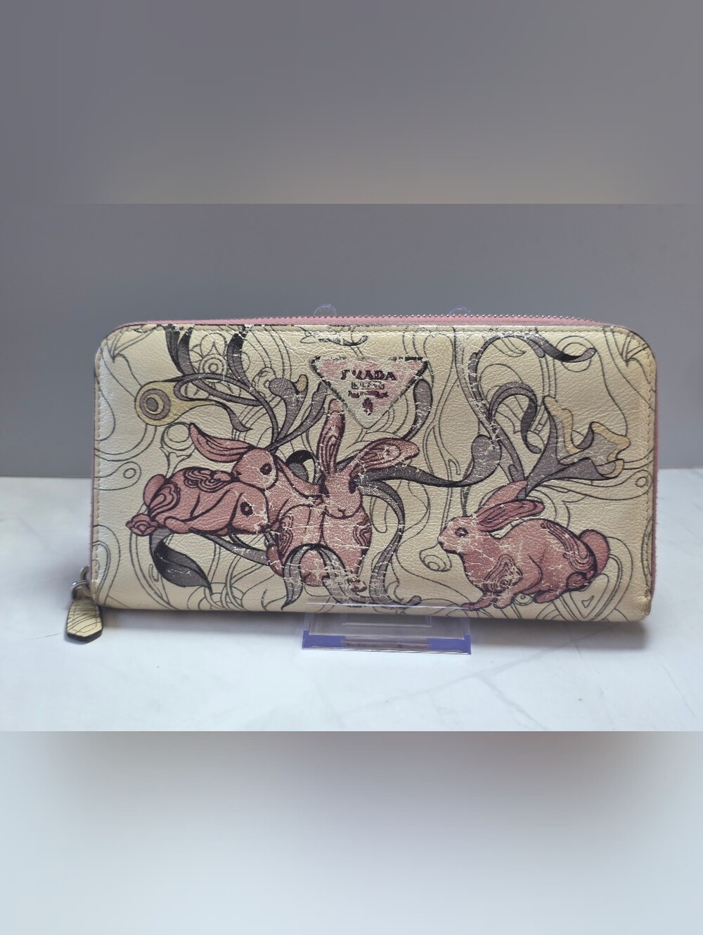 Prada Fairy Rabbit Print Zip Around Wallet | Pink Interior | Authentic